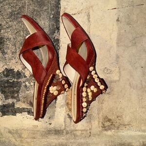 Rebeca Sanver Red Sandals with Beaded Detail